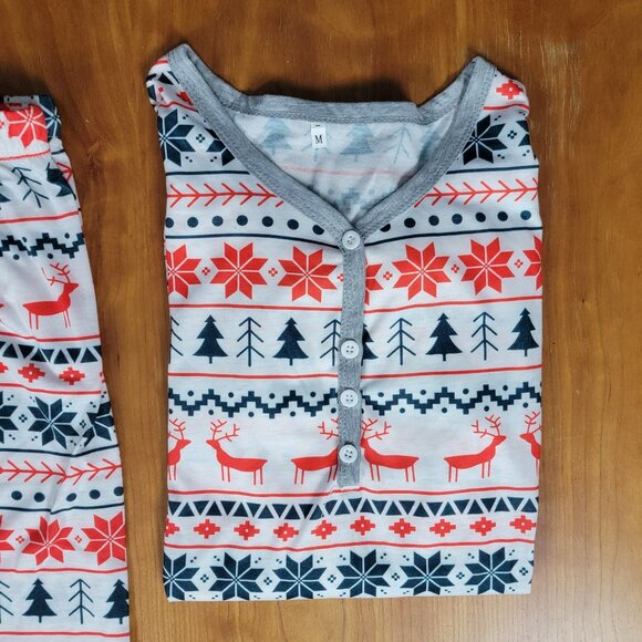 Women's 2 Pc Holiday Henley Pajama Sleep Jogger Set Reindeer Tree Star - M - Picture 6 of 9